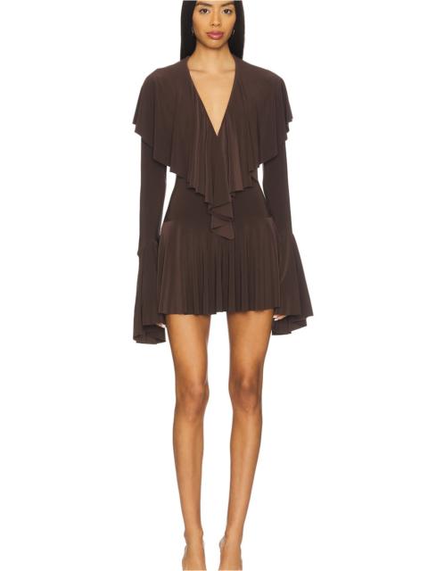 x REVOLVE Long Sleeve Deep V Ruffle Mini Dress