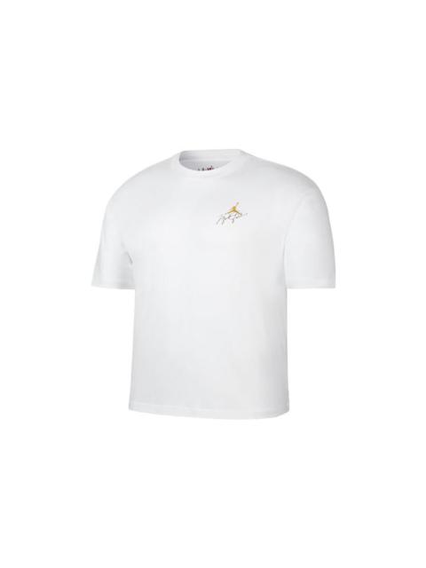 Men's Air Jordan Minimalistic Back Large Logo Printing Casual Round Neck Short Sleeve White Yellow T