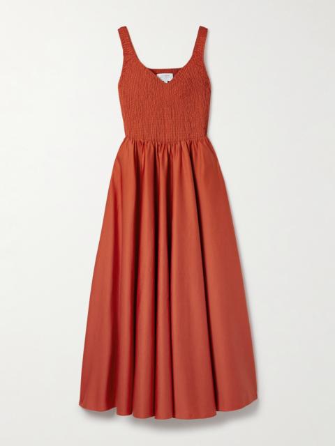 Cruz Shirred Cotton-sateen Midi Dress