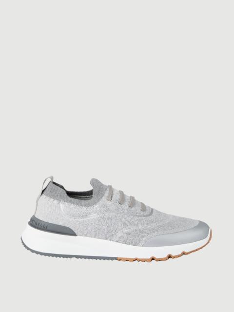 Techno cotton knit runners with heat-bonded details
