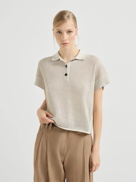 Sparkling cotton ribbed net polo shirt