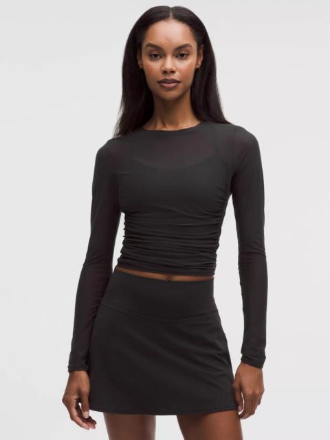 Mesh Ruched Long-Sleeve Shirt