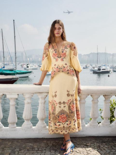 Butter Yellow Embroidered Lenzing Ecovero Euroflax Midi Dress