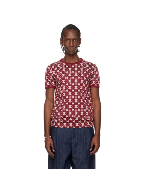 Off-White & Burgundy Jacquard T-shirt