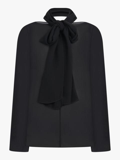 BOW L/S SHIRT WITH SCARF COLLAR | BLACK