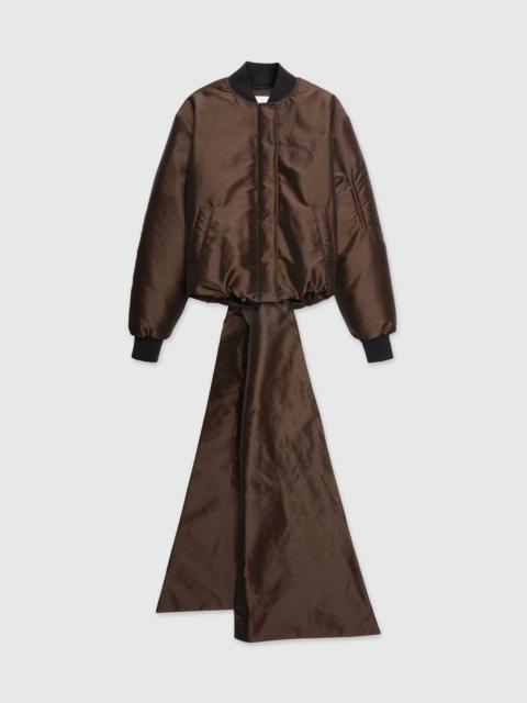 Brown duchesse bomber jacket with drapes