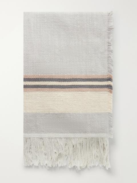 Fringed Striped Cotton And Linen-blend Scarf