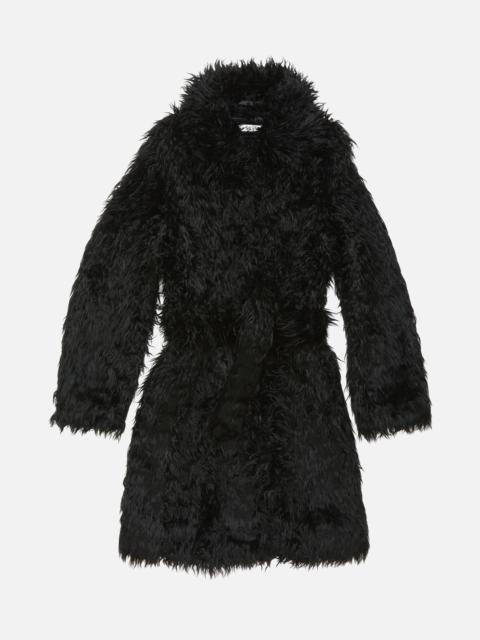 Faux fur belted coat - Black
