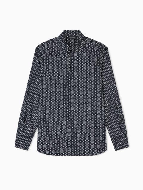 PRINTED-PATTERN STRETCH COTTON SHIRT