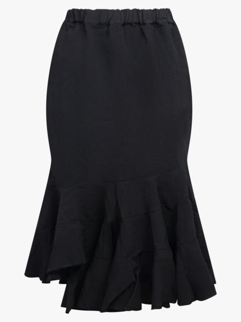 ELASTIC WAIST TIER RUFFLE HEM MIDI SKIRT | BLACK