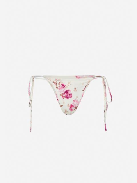 String tie swim bottom in cream floral print