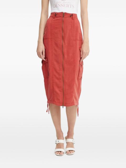 Casey zip-front cargo midi skirt