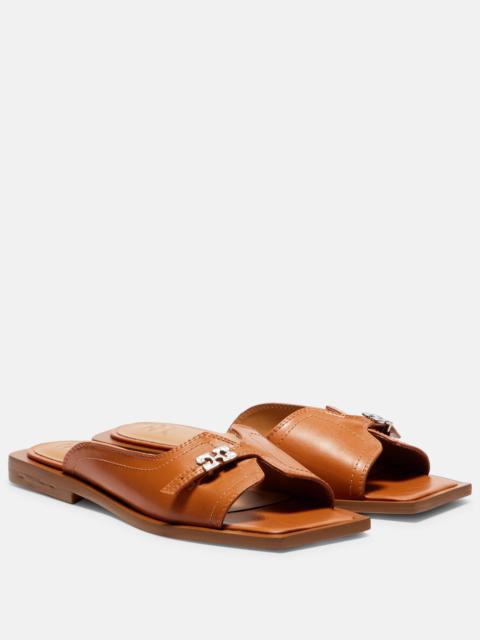 Butterfly faux leather slides