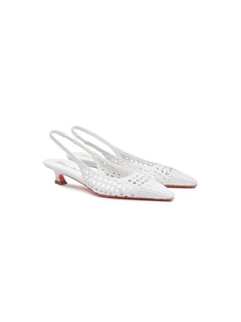 Women's white woven leather low-heel slingback