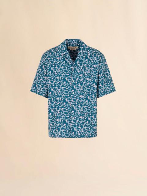 BLUE POPLIN BOWLING SHIRT WITH VIBRATIONS PRINT