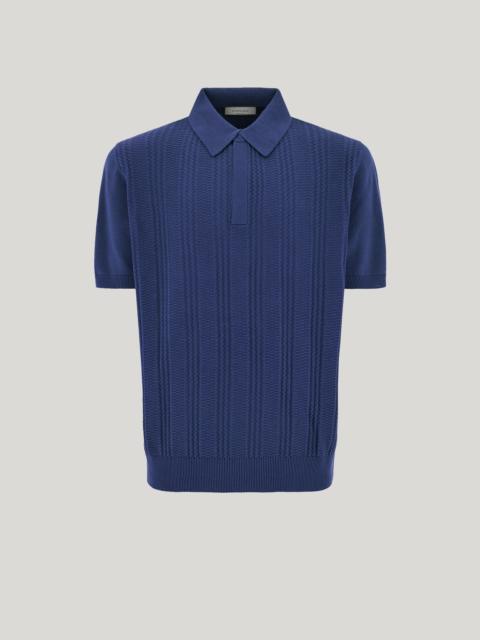 SHORT-SLEEVED DENIM BLUE POLO SHIRT IN A COTTON AND MODAL BLEND WITH MICRO STRUCTURE