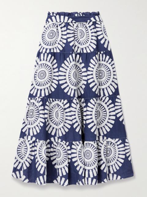 Sanaa Belted Printed Linen Maxi Skirt