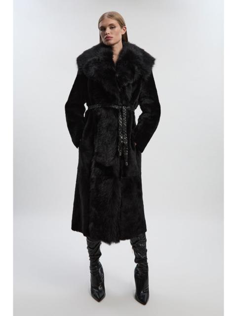 Reversible Shearling & Leather Belted Maxi Coat