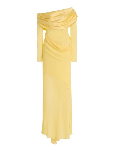 Exclusive Draped Off-The-Shoulder Silk Maxi Dress yellow