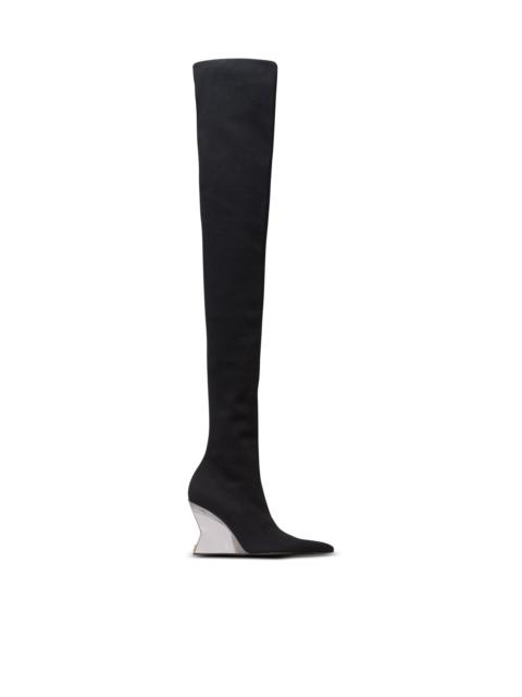 Wedge knit thigh-high boots