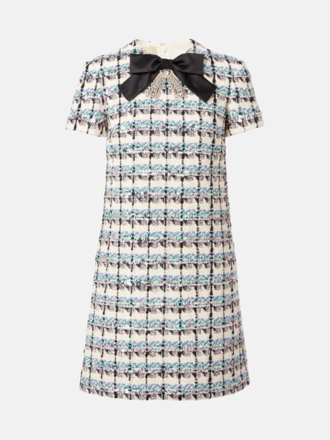 Embellished checked tweed minidress