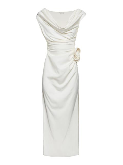 Silk Wrap Midi Dress ivory
