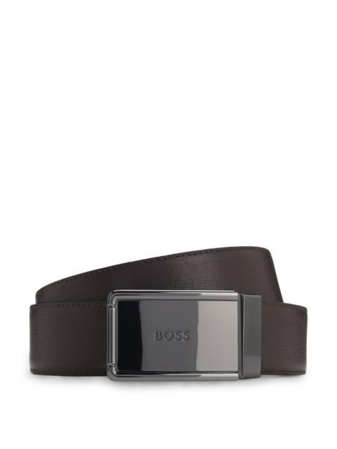 REVERSIBLE LEATHER BELT WITH PIN AND PLAQUE BUCKLES
