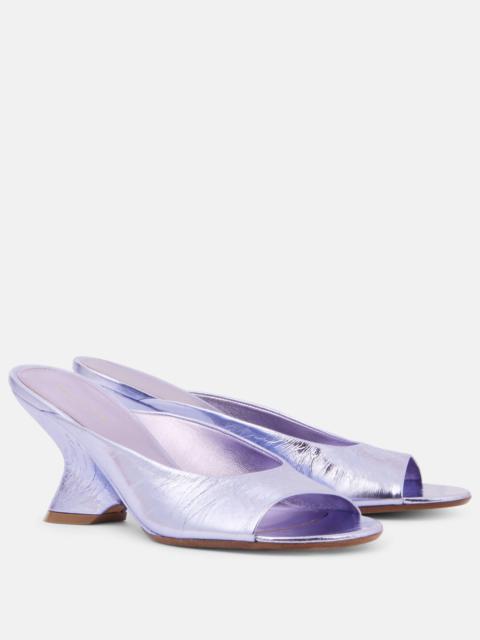Metallic leather wedge mules