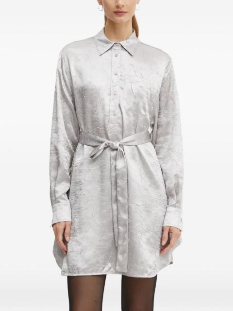 belted-waist long-sleeve mini shirt dress