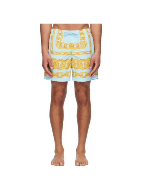 Blue & Yellow Medusa Chains Swim Shorts