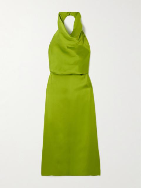Open-back Draped Silk-satin Halterneck Midi Dress