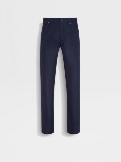 DARK BLUE WOOL AND CASHMERE ROCCIA PANTS