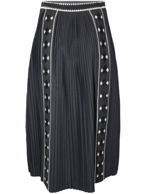 Sabina pleated embroidered midi skirt
