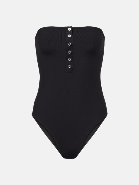 Ribbed-knit bandeau swimsuit