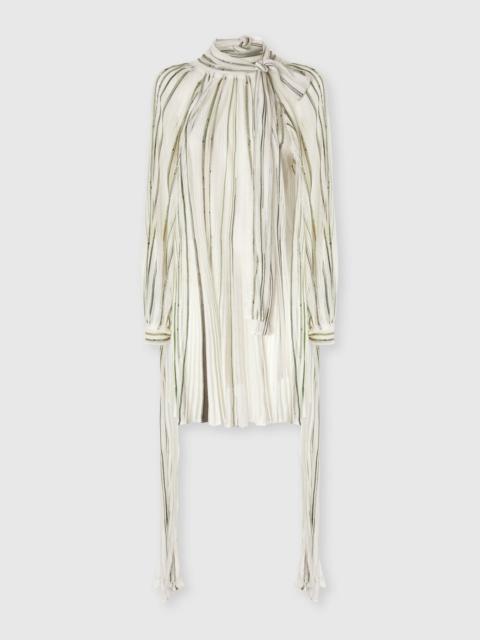 Mini dress with striped sash and lamé threads