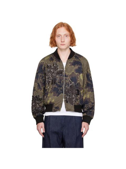 Dries Van Noten Brown Embellished Bomber Jacket | REVERSIBLE