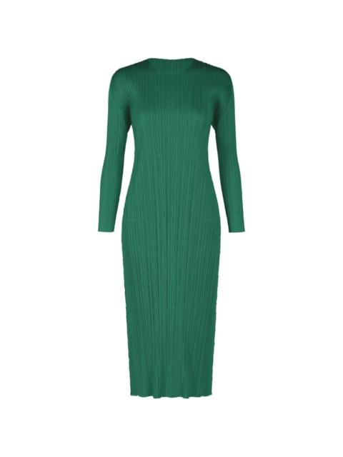 long-sleeve pleated midi dress
