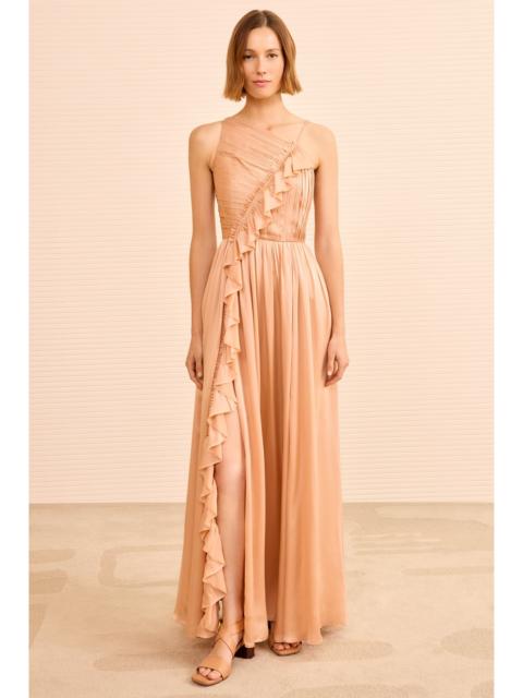 Aisha Pleated Asymmetrical Gown