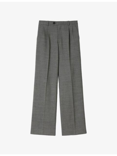Straight-Leg High-Rise Stretch Wool-Blend Trousers