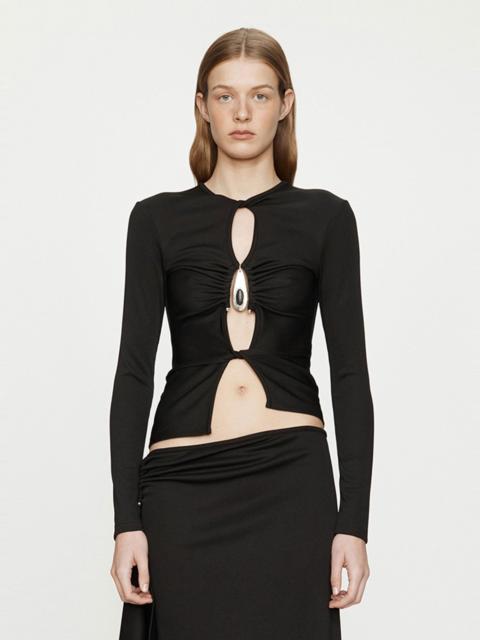 Crystal Pendant Open Twist Long Sleeve Top