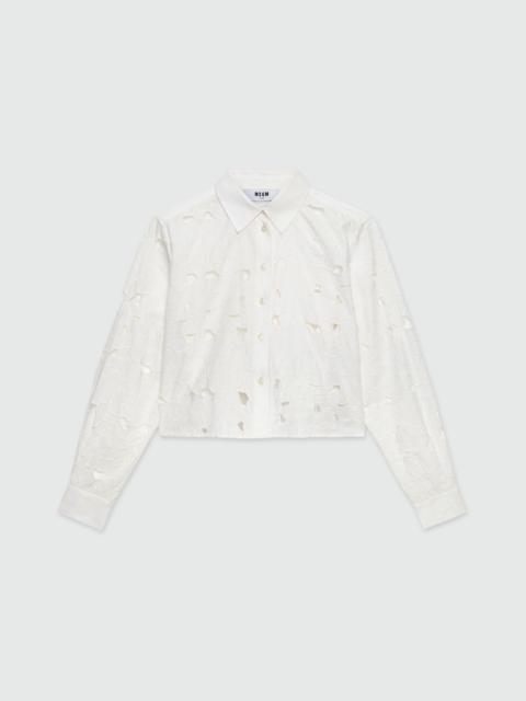 Cropped shirt in white Sangallo cotton