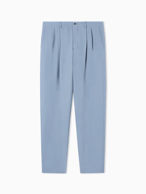 STRETCH WOOL SEERSUCKER DOUBLE-PLEAT TROUSERS
