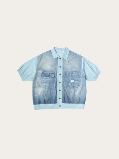 Knit x 8oz Denim Coverall Polo Shirt - Sax