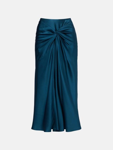 Gathered satin midi skirt