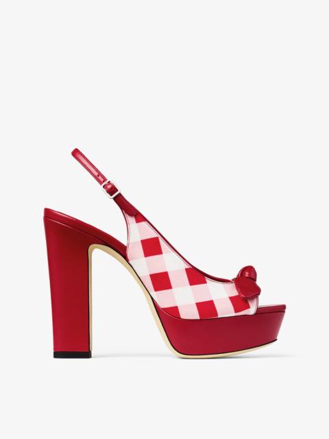 Ziva 120
Ruby Red Mix Gingham Cotton Platform Sandals with Bow