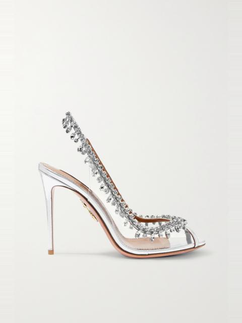 Temptation embellished metallic leather and PVC slingback pumps