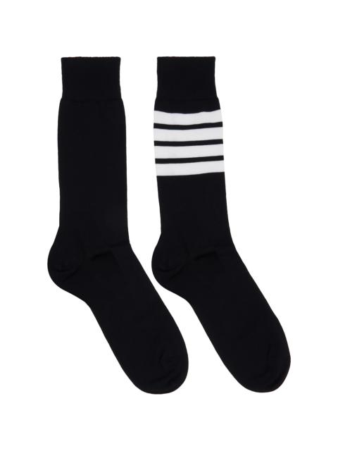 Black Cotton 4-Bar Mid Calf Socks