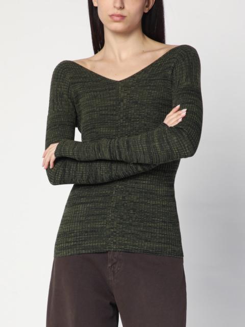 Double-V military green sweater
