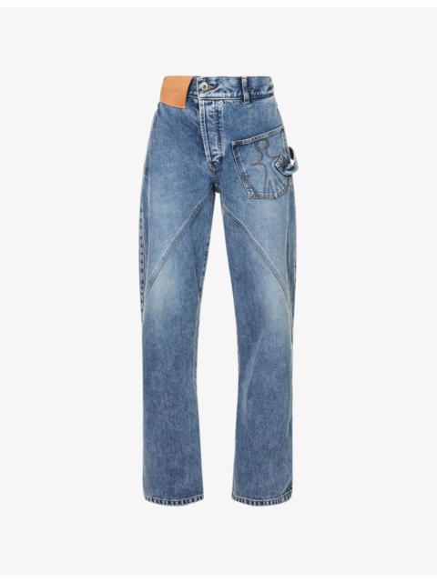 Asymmetric Twisted Waistband Denim Jeans