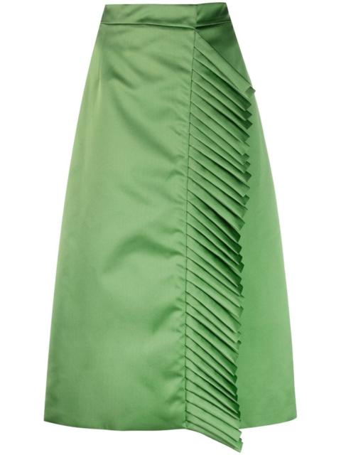 pleat-detail satin midi skirt